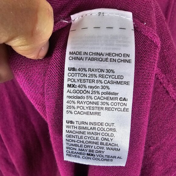 Chicos Fuchsia Turtleneck Sweater XL Sharkbite Hem Drapey Lightweight Layer - Picture 4 of 11